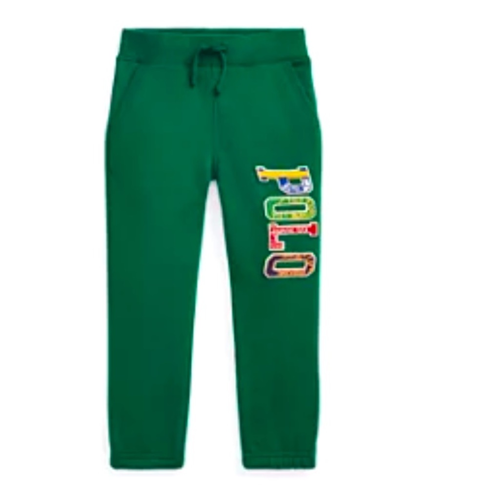 Ralph Lauren Childrenswear Green with Multicolor Logo Fleece Sweatpants, Size 6